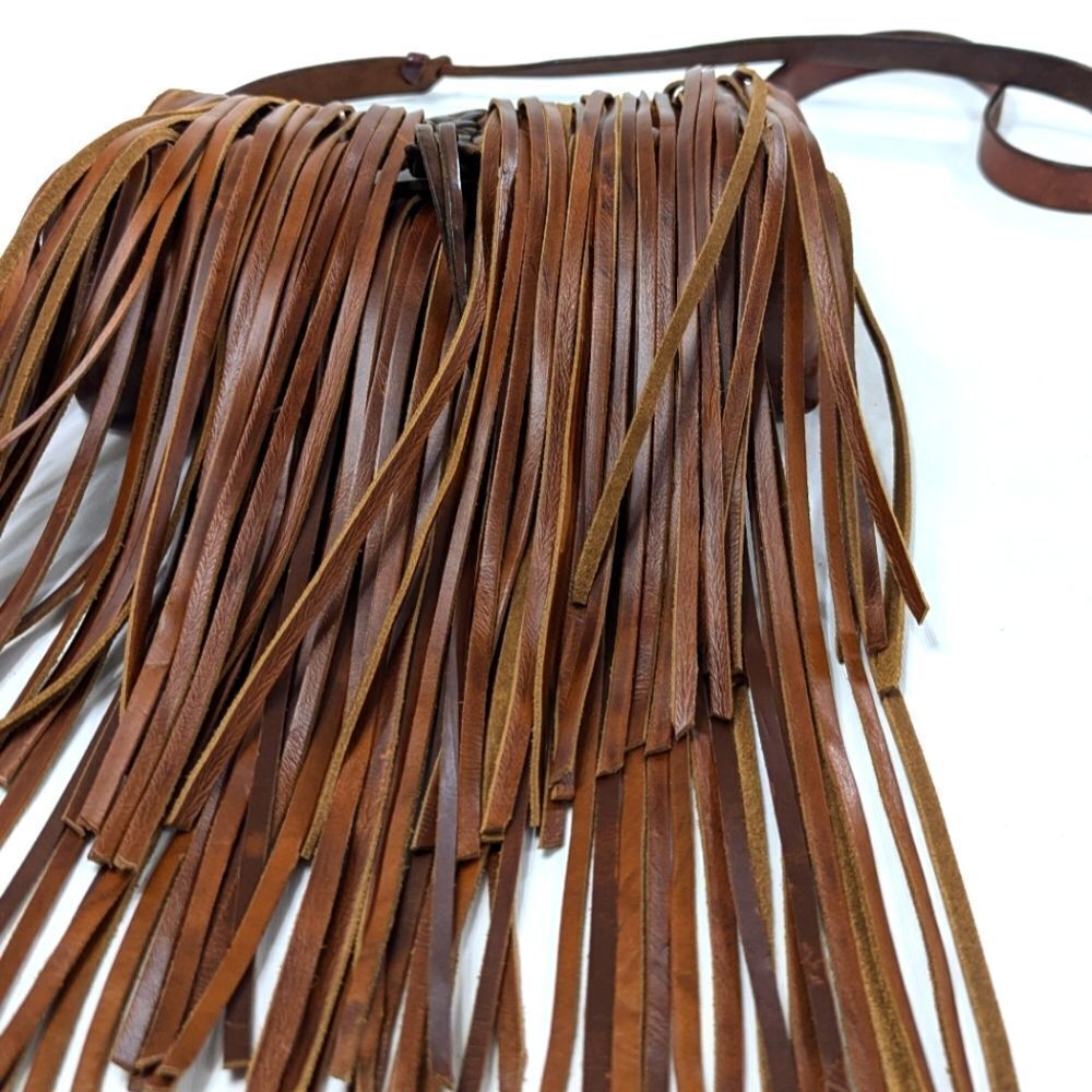 Vintage Tooled Leather Fringe Crossbody Bag